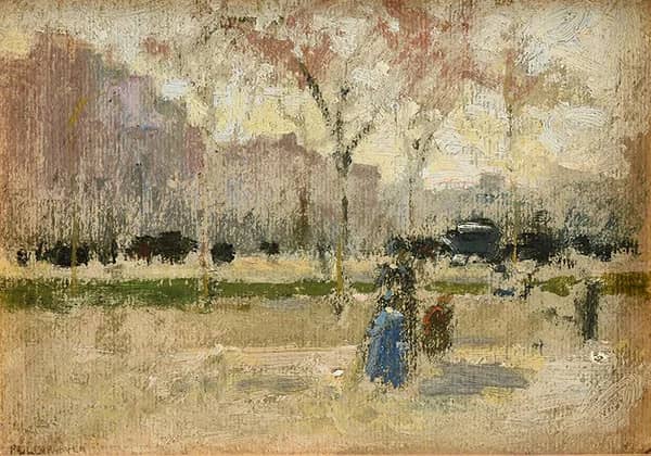 Figures at Park in Cityscape by Paul Cornoyer | Oil Painting Reproduction