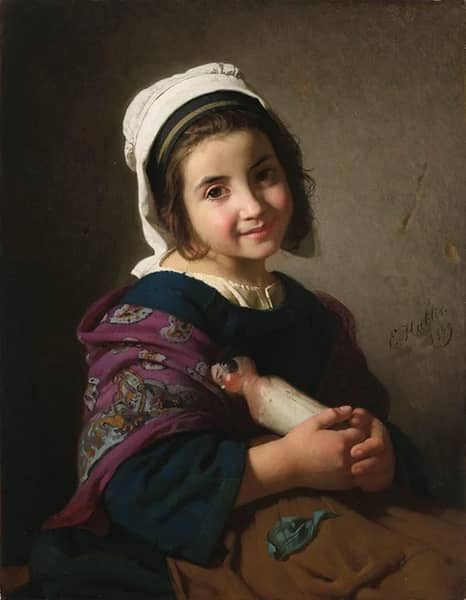 A Young Girl with Her Doll | Oil Painting Reproduction