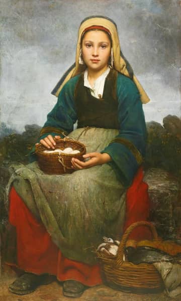 Portrait of a Seated Girl Holding a Basket of Eggs 1874 | Oil Painting Reproduction