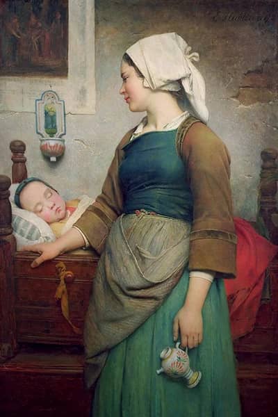 Sweet Slumber 1875 by Emile-Auguste Hublin | Oil Painting Reproduction
