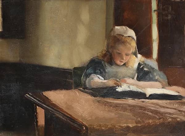 A Child Reading by Laura Theresa Alma-Tadema | Oil Painting Reproduction