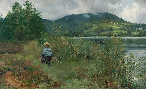 Boy with a Fishing Rod by the Shores of Daelivannet | Oil Painting Reproduction