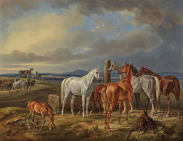 Mares with Their Foals by Albrecht Adam | Oil Painting Reproduction