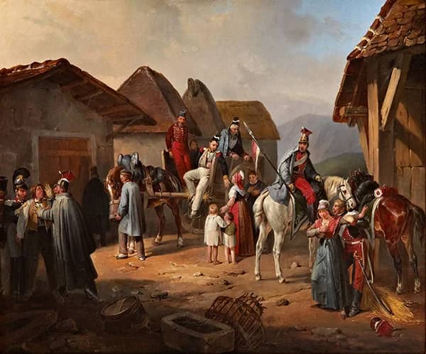 Soldiers Resting in a Village by Albrecht Adam | Oil Painting Reproduction