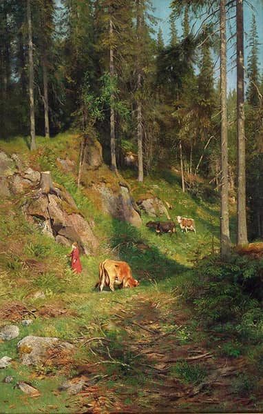 Tenement with Cows 1884 by Christian Skredsvig | Oil Painting Reproduction