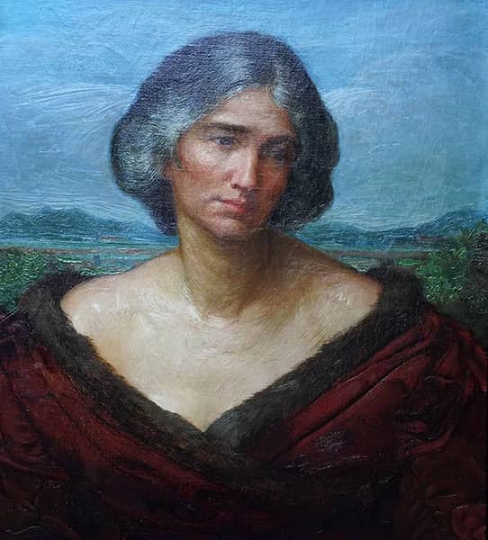 Portrait of a Lady in Maroon Dress | Oil Painting Reproduction