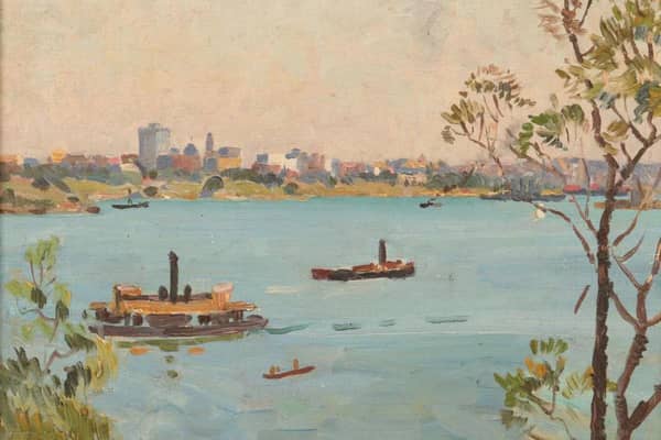Sydney Harbour with Ferry Tug and Battleship | Oil Painting Reproduction