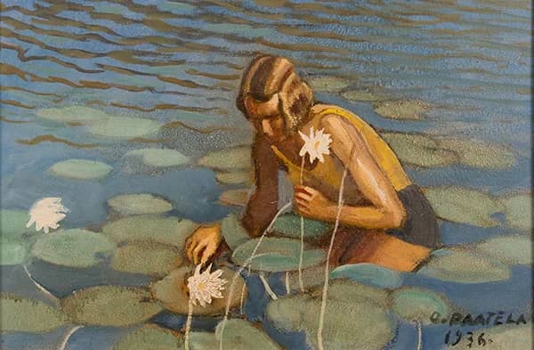 A Girl with Water Lilies by Oskari Paatela | Oil Painting Reproduction