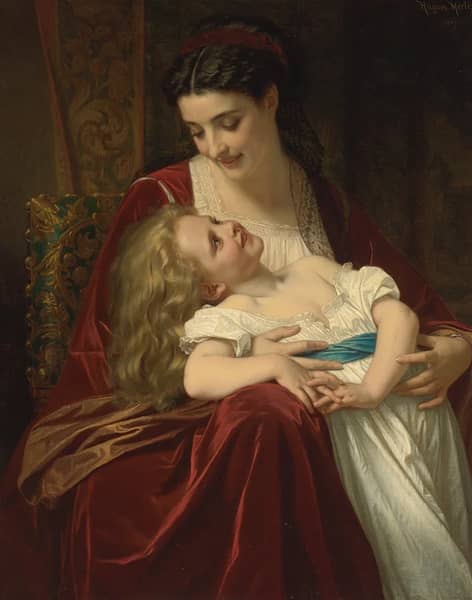 Maternal Affection by Hugues Merle | Oil Painting Reproduction