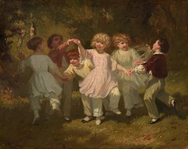 Children Playing in a Park by Hugues Merle | Oil Painting Reproduction