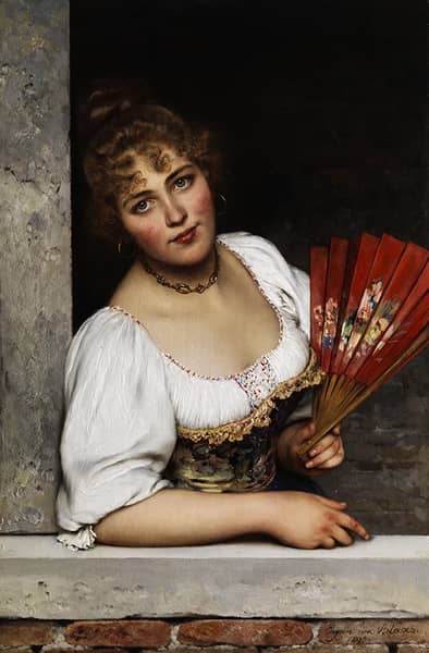 The Red Fan 1892 by Eugene de Blass | Oil Painting Reproduction