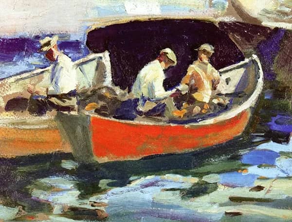 Fishermen and Boats by Eric Hudson | Oil Painting Reproduction