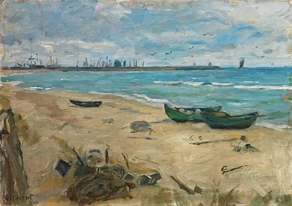 A Scene from Vester Strand in the Background Skagen Harbour | Oil Painting Reproduction