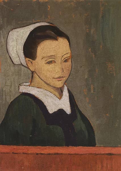 Sister a Young Woman from Brittanny at a Red Table | Oil Painting Reproduction