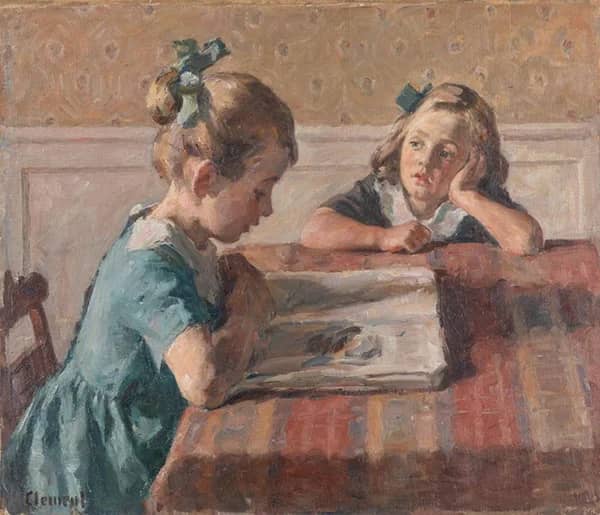 Two Girls at a Table by Gad Frederik Clement | Oil Painting Reproduction