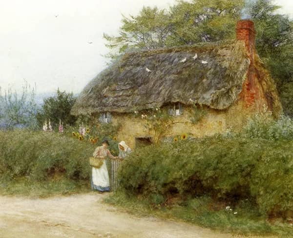 A Cottage with Sunflowers by Helen Allingham | Oil Painting Reproduction