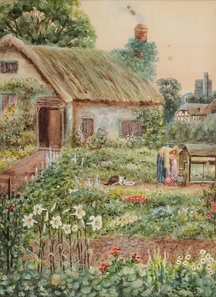 Cottage Garden by Helen Allingham | Oil Painting Reproduction