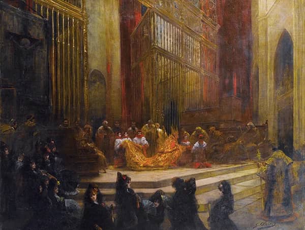Elegant in a Spanish Church by Georges Clairin | Oil Painting Reproduction