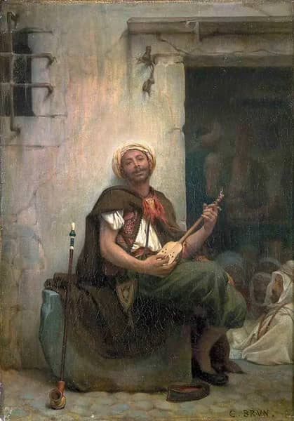 Musician in a Cafe in Constantine Algeria | Oil Painting Reproduction