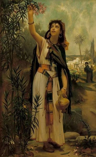 Woman with Oleanders by Guillaume Charles Brun | Oil Painting Reproduction