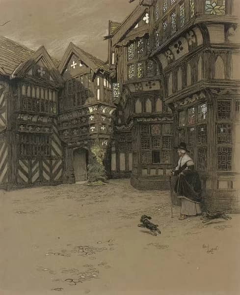 A Servant and her Dogs Waiting Outside Moreton Old Hall | Oil Painting Reproduction