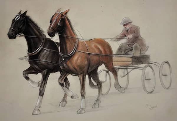 Trotting Horses Harnessed by Cecil Aldin | Oil Painting Reproduction