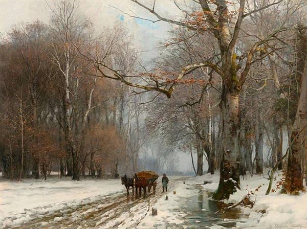 Winter Landscape with a Farmer Leading a Horsewagon 1882 | Oil Painting Reproduction