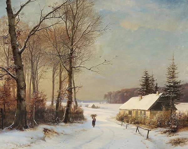 Winter Landscape with a Woman on a Road near a House 1871 | Oil Painting Reproduction