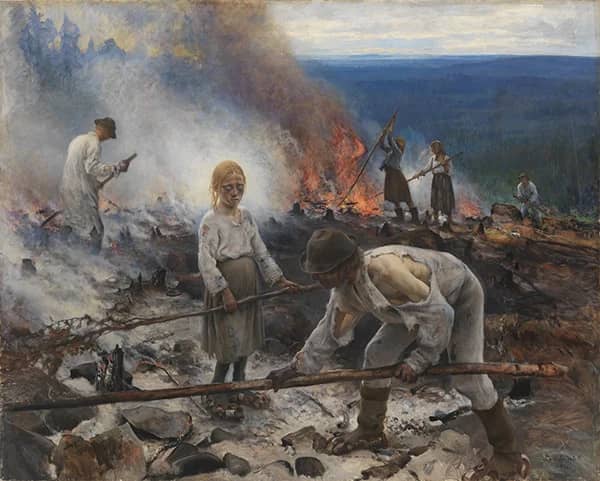 Burning the Brushwood 1893 by Eero Jarnefelt | Oil Painting Reproduction
