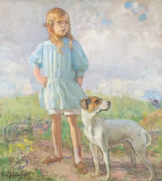 Girl with a Dog 1910 by Eero Jarnefelt | Oil Painting Reproduction