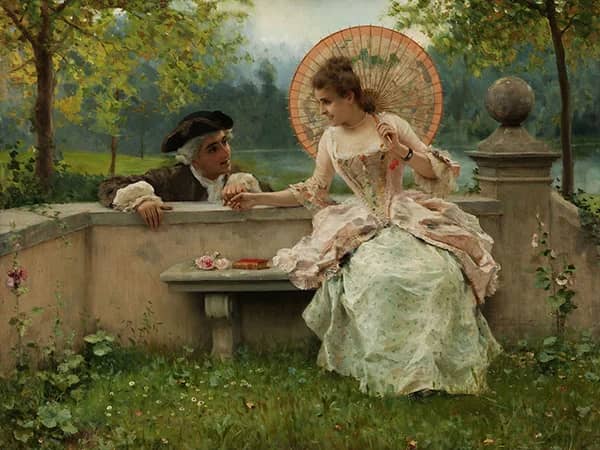 A Romantic Conversation in the Park | Oil Painting Reproduction