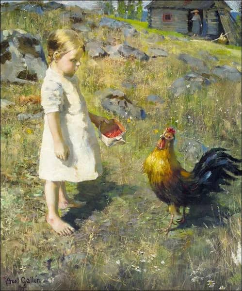 The Girl and the Rooster | Oil Painting Reproduction