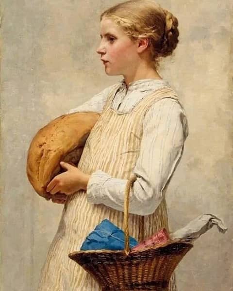 Girl with Bread 1887 by Albert Anker | Oil Painting Reproduction