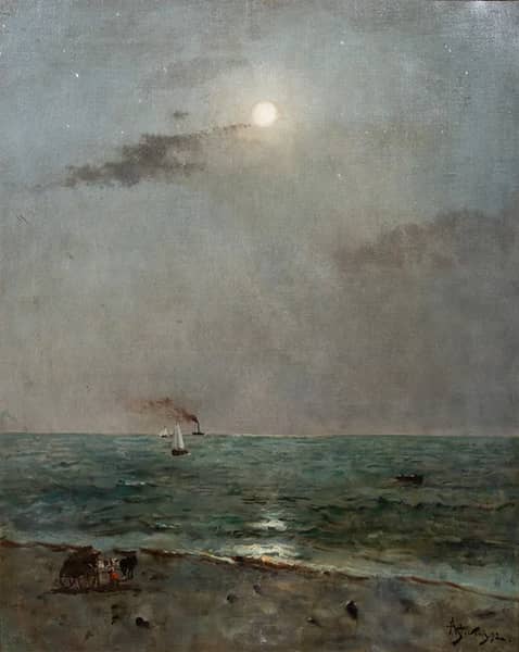 Moonlight on the Sea by Alfred Stevens | Oil Painting Reproduction
