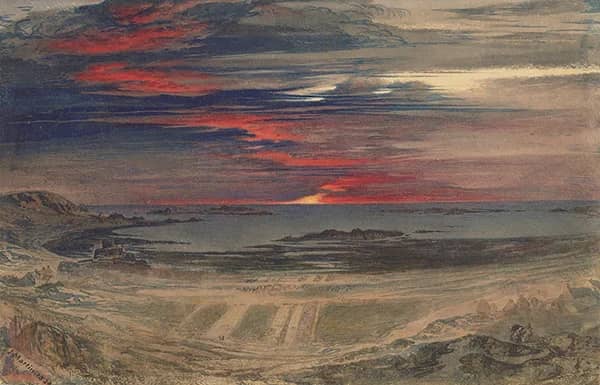 Sunset Over a Rocky Bay 1839 by John Martin | Oil Painting Reproduction