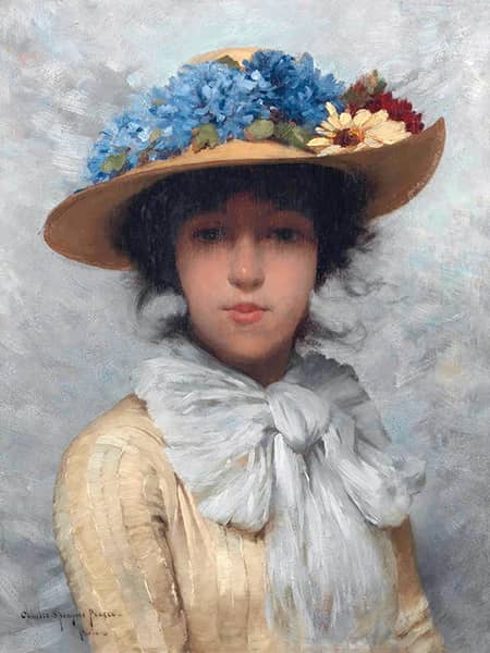 Woman in White Dress and Straw Hat C1880 | Oil Painting Reproduction