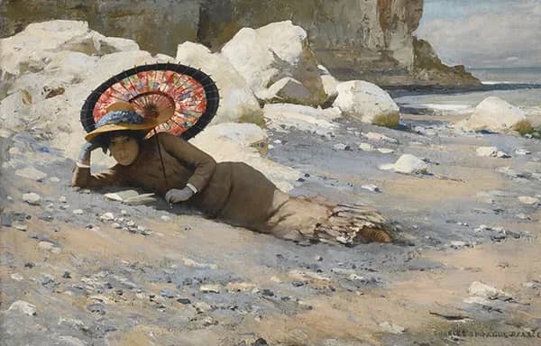 Reading by the Shore by Charles Sprague Pearce | Oil Painting Reproduction