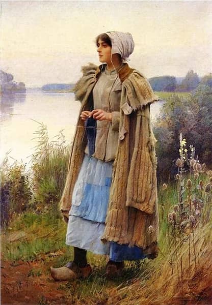 Knitting in the Fields | Oil Painting Reproduction
