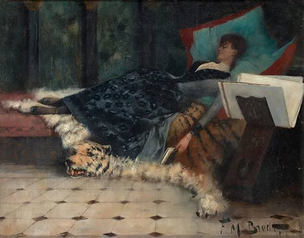 Resting Woman with Book by Ferdinand Max Bredt | Oil Painting Reproduction