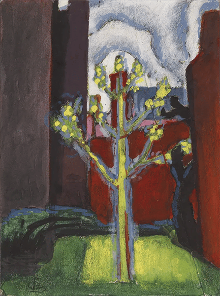 Young Tree in Red Courtyard 1919 | Oil Painting Reproduction