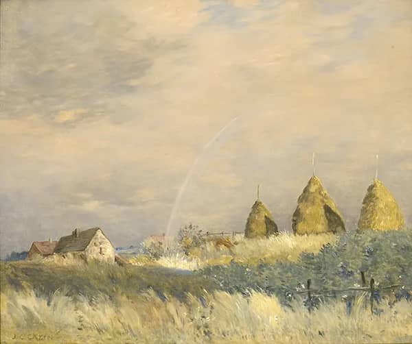 Landscape with Rainbow and Haystacks | Oil Painting Reproduction