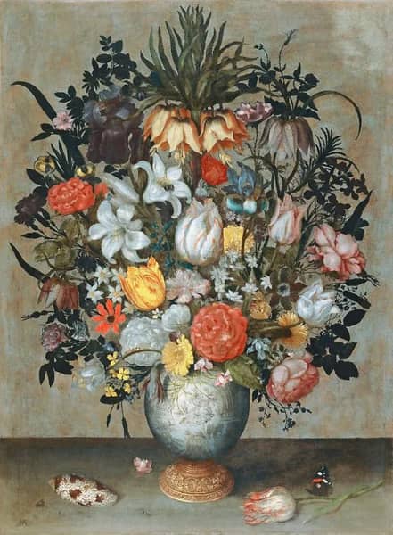 Chinese Vase with Flowers Shell and Insects | Oil Painting Reproduction