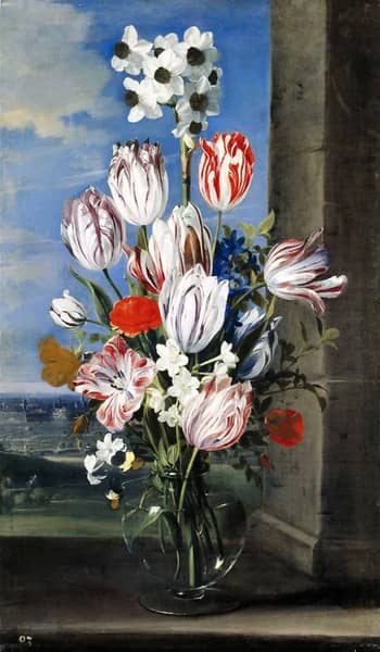 Flowers in a Vase with the Siege of Gravelingen | Oil Painting Reproduction