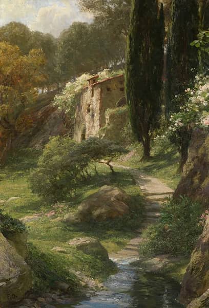 The Old Mill at La Mortola by Frank Dicksee | Oil Painting Reproduction