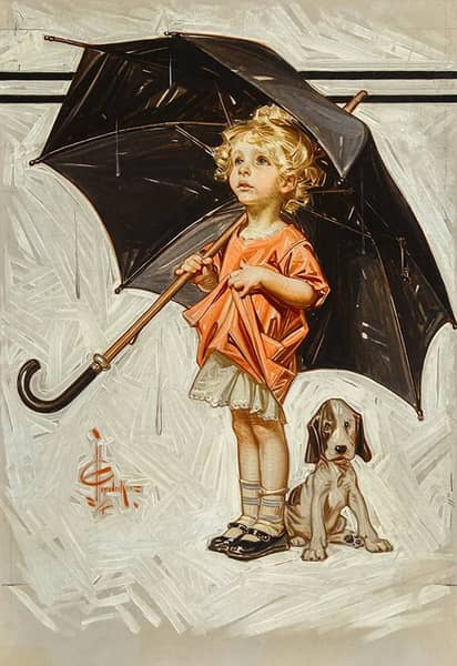 Caught in the Rain 1914 by J. C. Leyendecker | Oil Painting Reproduction