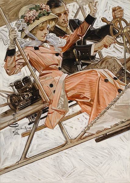 First Airplane Ride 1909 by J. C. Leyendecker | Oil Painting Reproduction