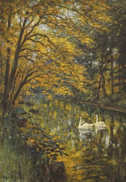 Swans on River by Aloysius O'Kelly | Oil Painting Reproduction