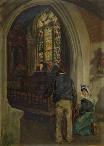 Breton Church Interior with Figures | Oil Painting Reproduction