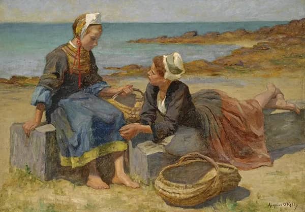 Breton Girls on a Beach by Aloysius O'Kelly | Oil Painting Reproduction