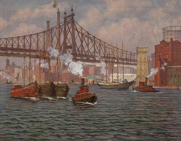 Tugboats in the East River New York c1910 | Oil Painting Reproduction